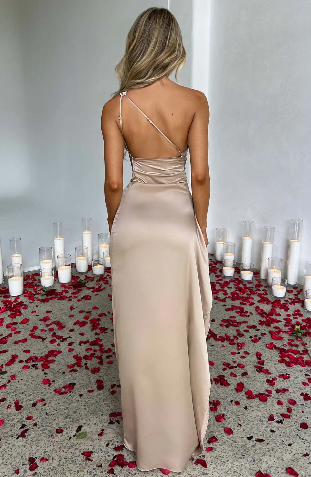 Thalia | Women's One Shoulder Slit Maxi Dress - Red - Image 5
