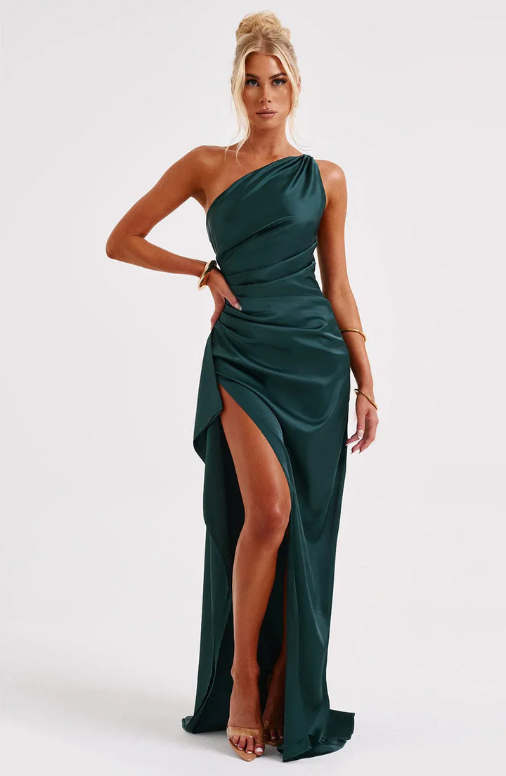 Thalia | Women's One Shoulder Slit Maxi Dress - Red - Image 56