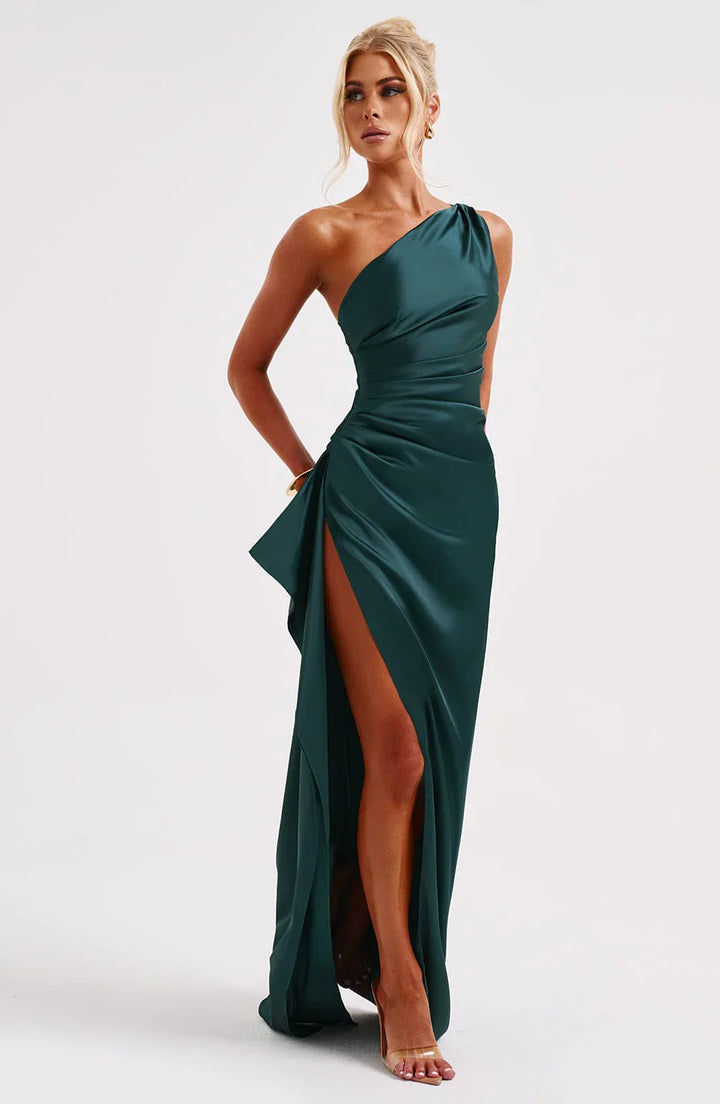 Thalia | Women's One Shoulder Slit Maxi Dress - Red - Image 59