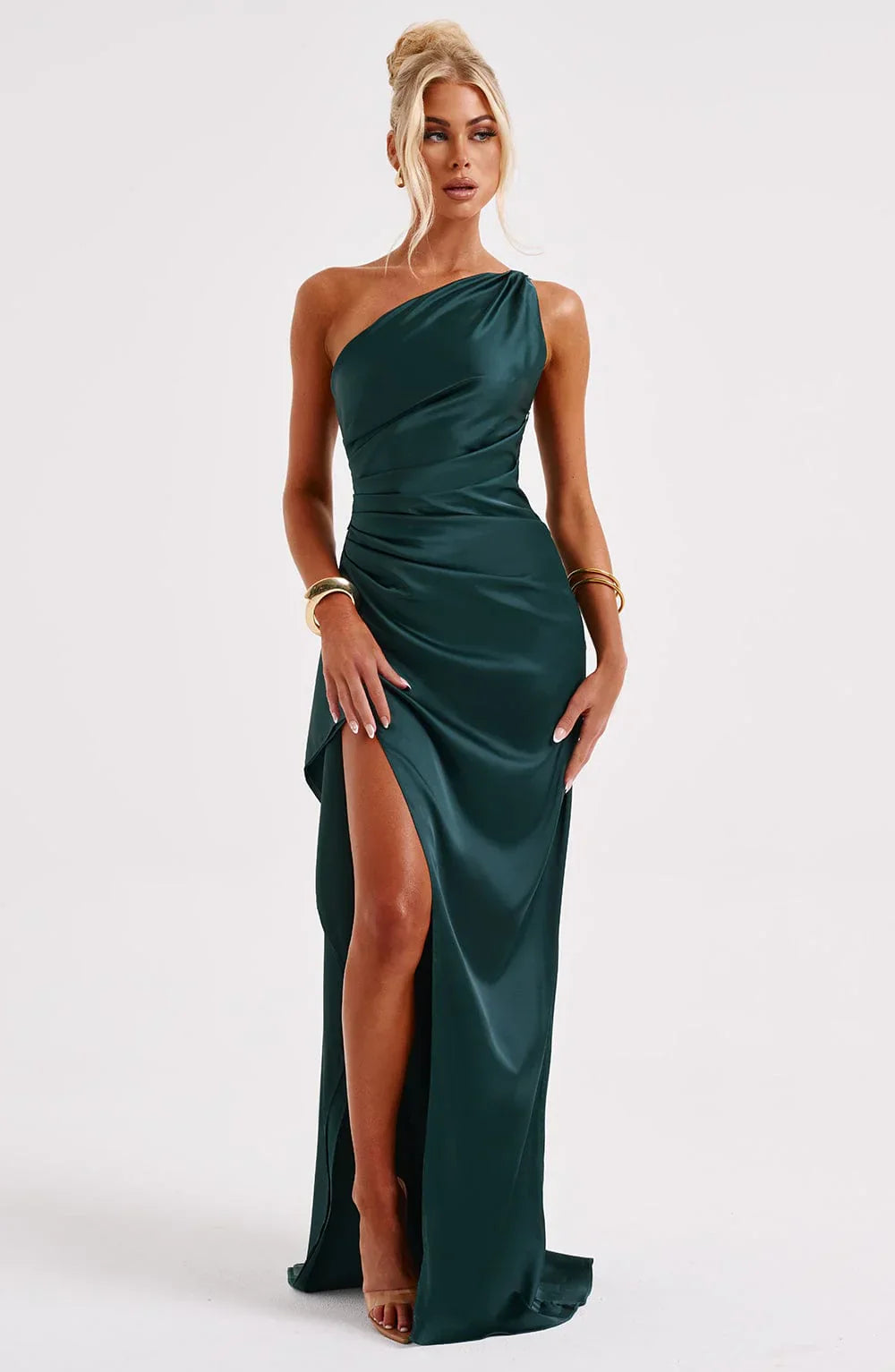 Thalia | Women's One Shoulder Slit Maxi Dress - Red - Image 60