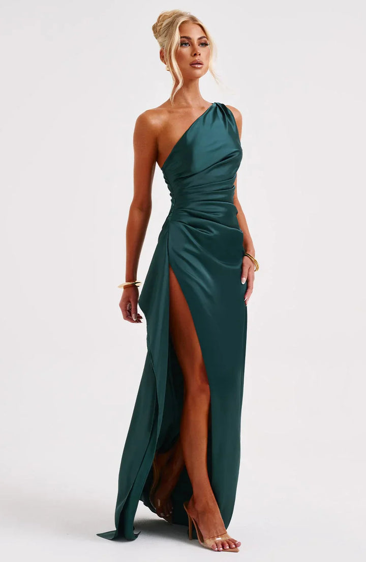 Thalia | Women's One Shoulder Slit Maxi Dress - Red - Image 61
