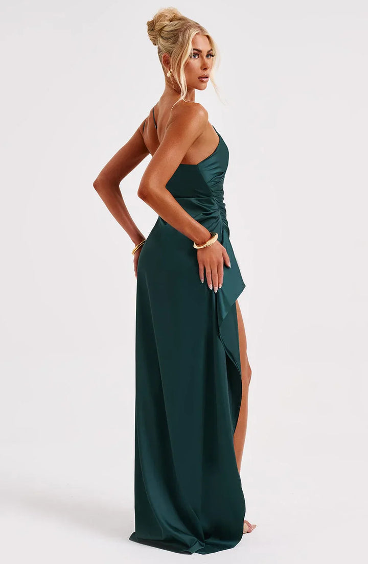 Thalia | Women's One Shoulder Slit Maxi Dress - Red - Image 62