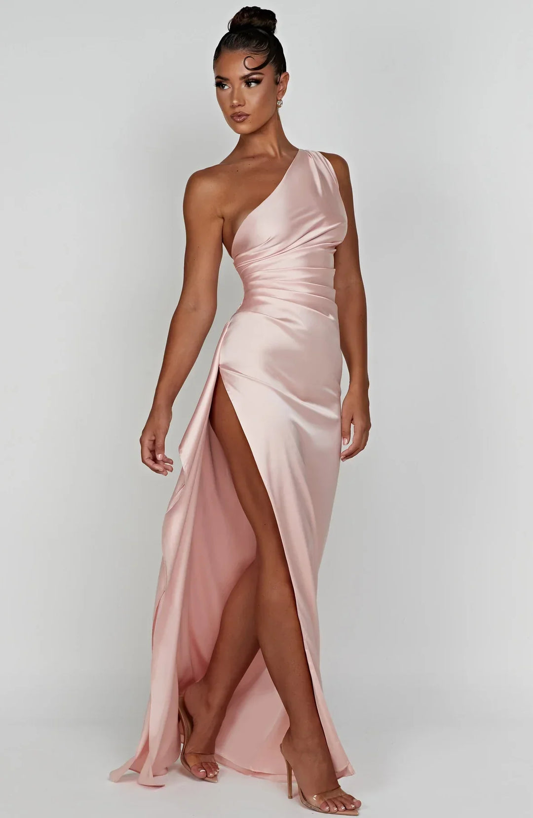 Thalia | Women's One Shoulder Slit Maxi Dress - Red - Image 9