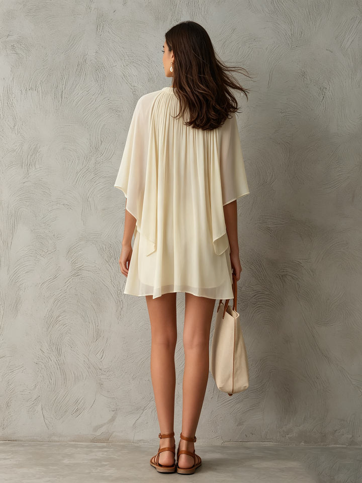 Thalindra | Women's Mini Dress Batwing Cape Chiffon - Cream - Image 4