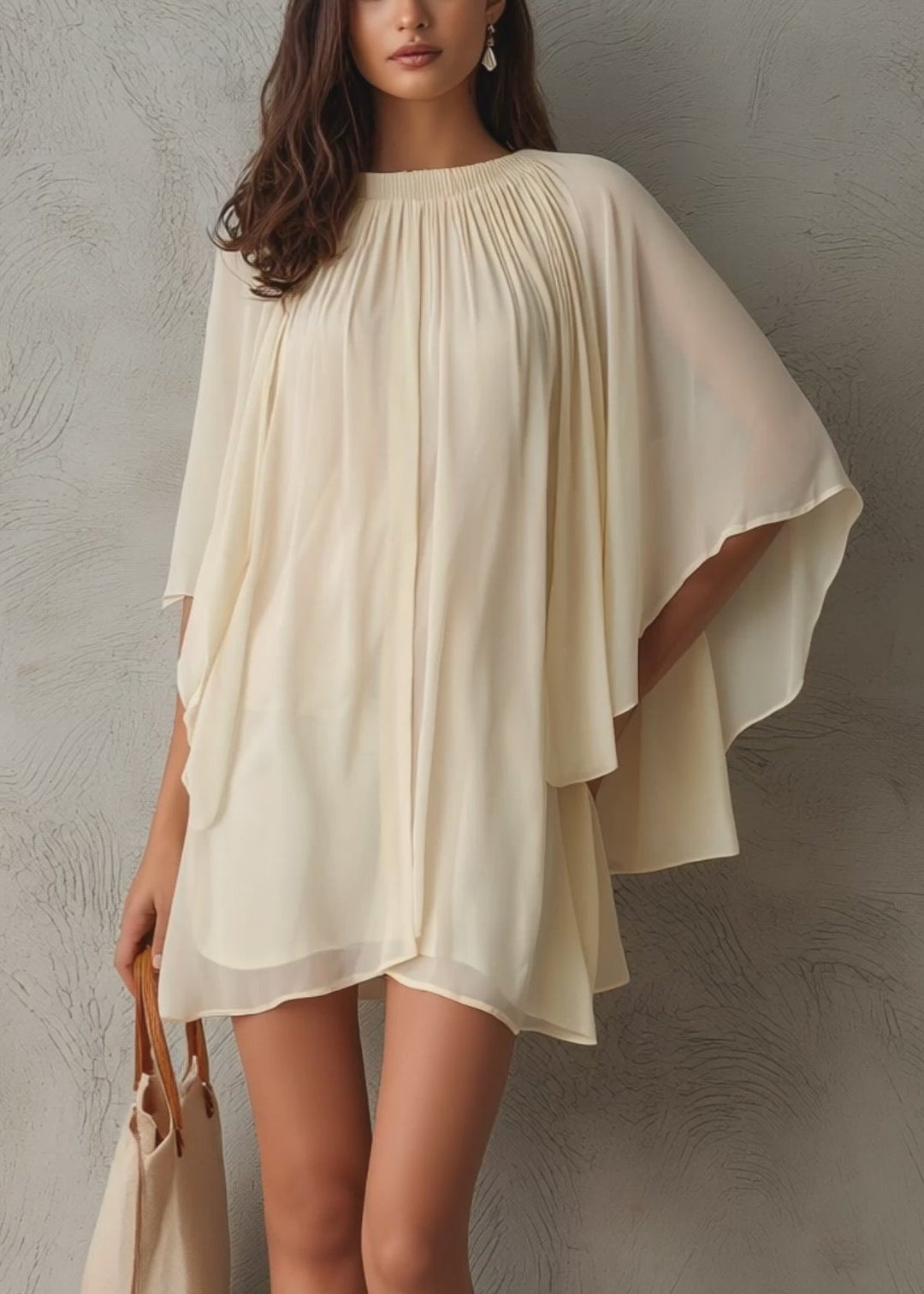 Thalindra | Women's Mini Dress Batwing Cape Chiffon - Cream - Image 5