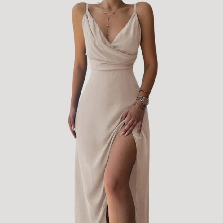 Thalindra | Women's Wedding Guest Maxi Dress with Slit - Red - Image 2