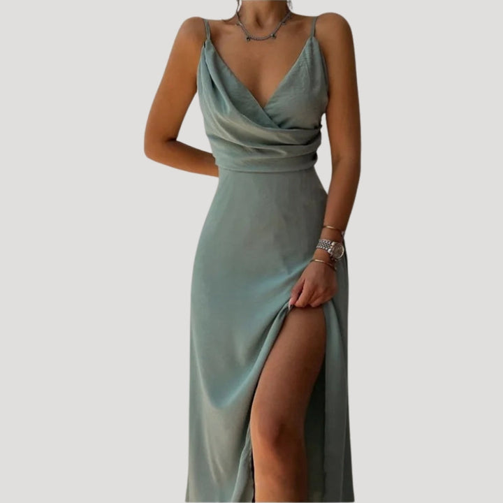 Thalindra | Women's Wedding Guest Maxi Dress with Slit - Red - Image 5