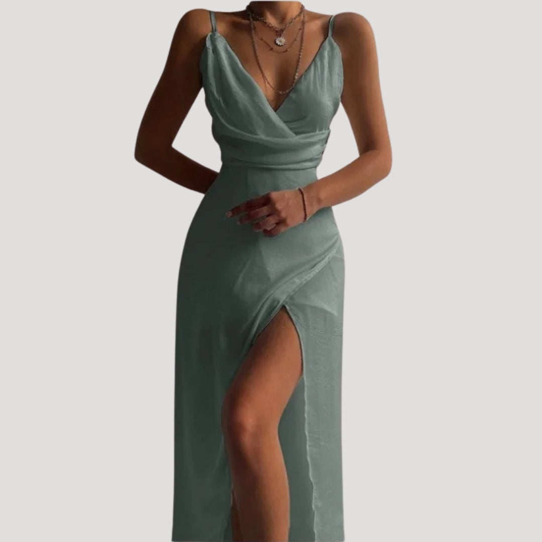 Thalindra | Women's Wedding Guest Maxi Dress with Slit - Red - Image 6