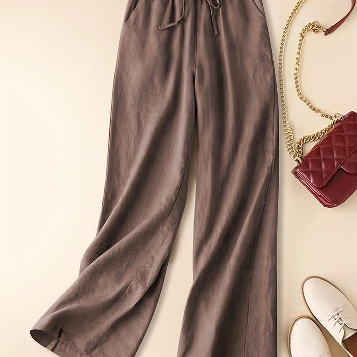 Thalveen | Women's Wide Leg Drawstring Pants - Taupe - Image 1