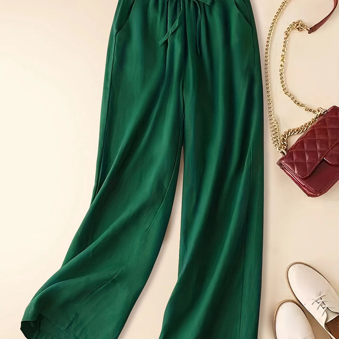 Thalveen | Women's Wide Leg Drawstring Pants - Taupe - Image 3