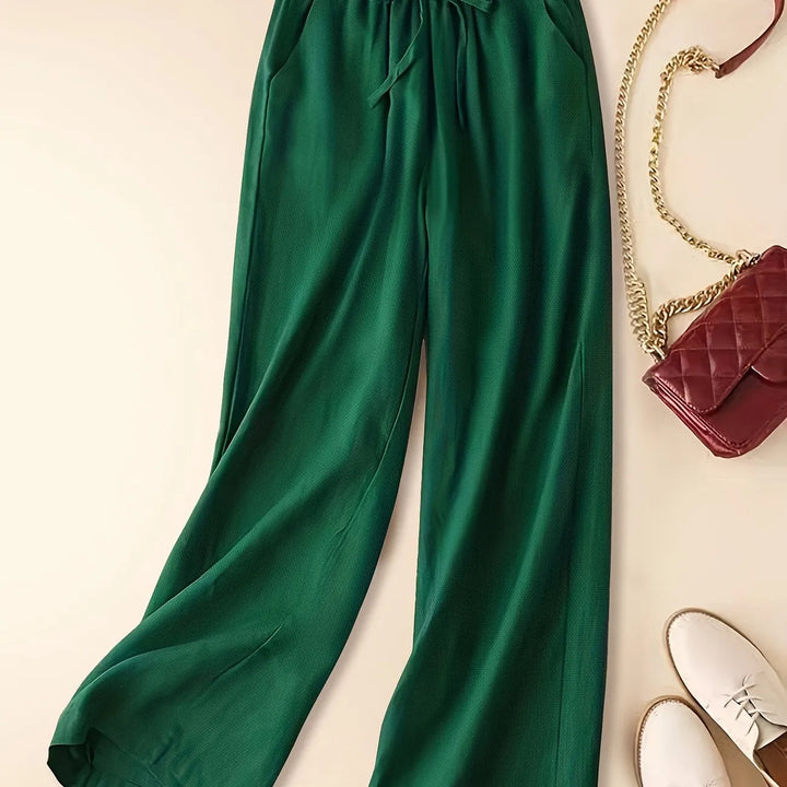 Thalveen | Women's Wide Leg Drawstring Pants - Taupe - Image 3