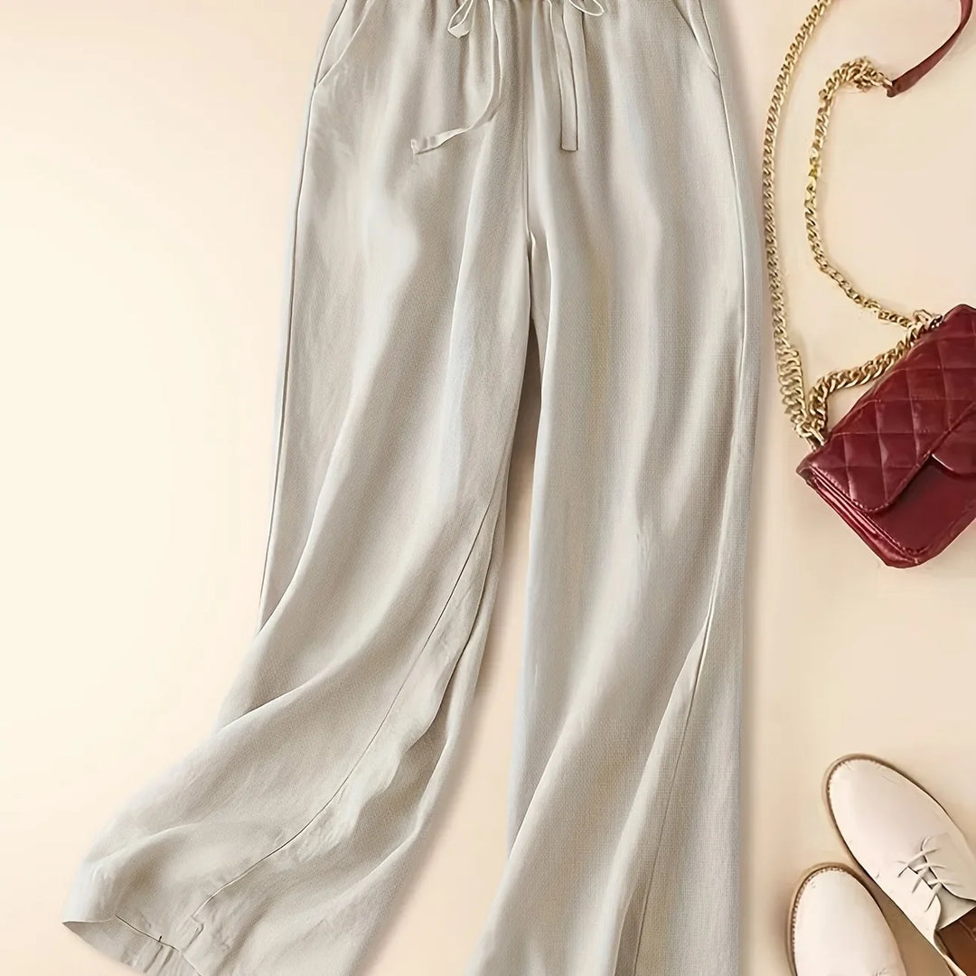 Thalveen | Women's Wide Leg Drawstring Pants - Taupe - Image 4