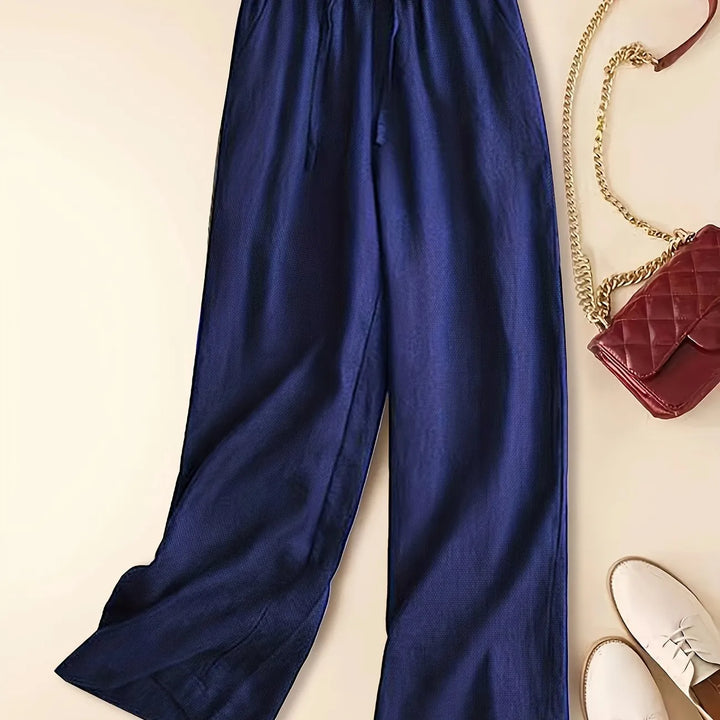 Thalveen | Women's Wide Leg Drawstring Pants - Taupe - Image 5