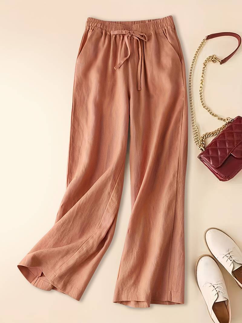 Thalveen | Women's Wide Leg Drawstring Pants - Taupe - Image 6