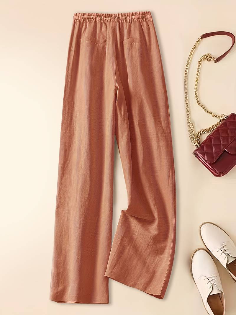 Thalveen | Women's Wide Leg Drawstring Pants - Taupe - Image 7