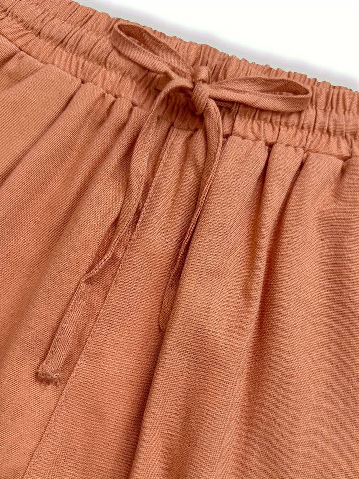 Thalveen | Women's Wide Leg Drawstring Pants - Taupe - Image 8