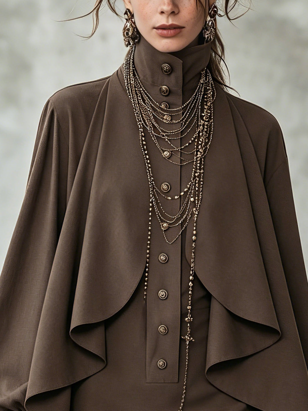 Thalverne | Women's Cape Mini Dress High Neck - Dark Brown - Image 4
