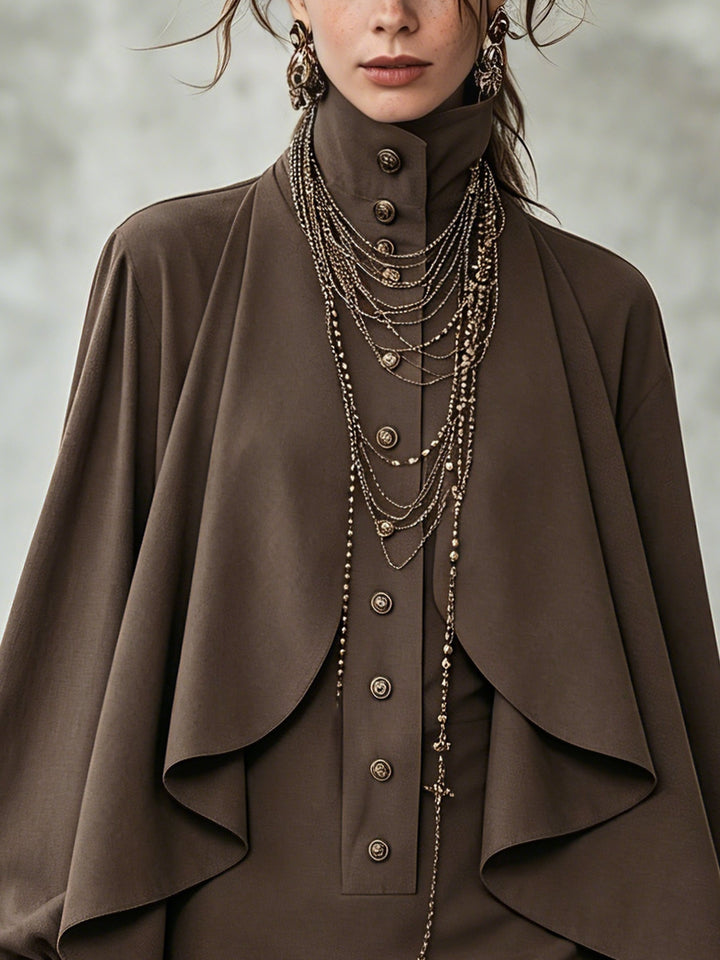 Thalverne | Women's Cape Mini Dress High Neck - Dark Brown - Image 4