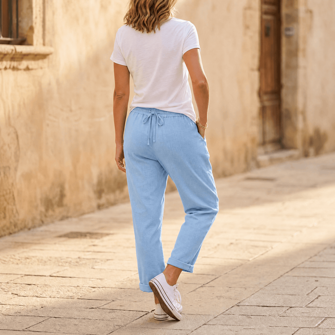 Thalvine | Women's Relaxed Drawstring Summer Pants - Light Blue - Image 11