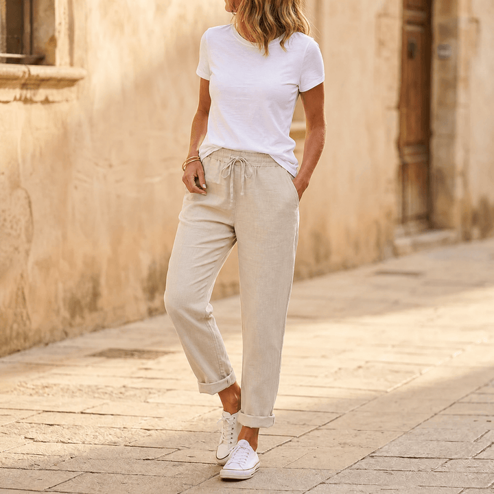 Thalvine | Women's Relaxed Drawstring Summer Pants - Light Blue - Image 12