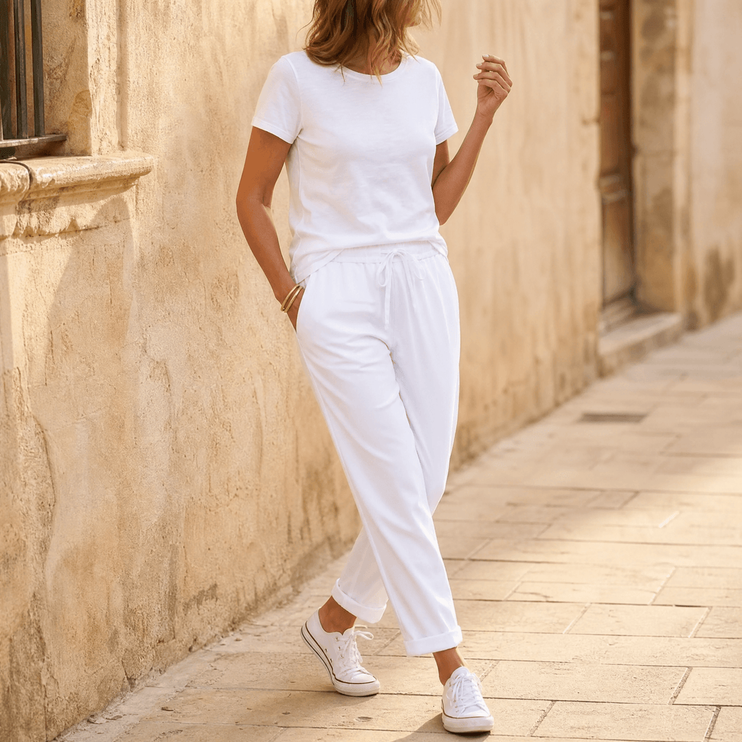 Thalvine | Women's Relaxed Drawstring Summer Pants - Light Blue - Image 13