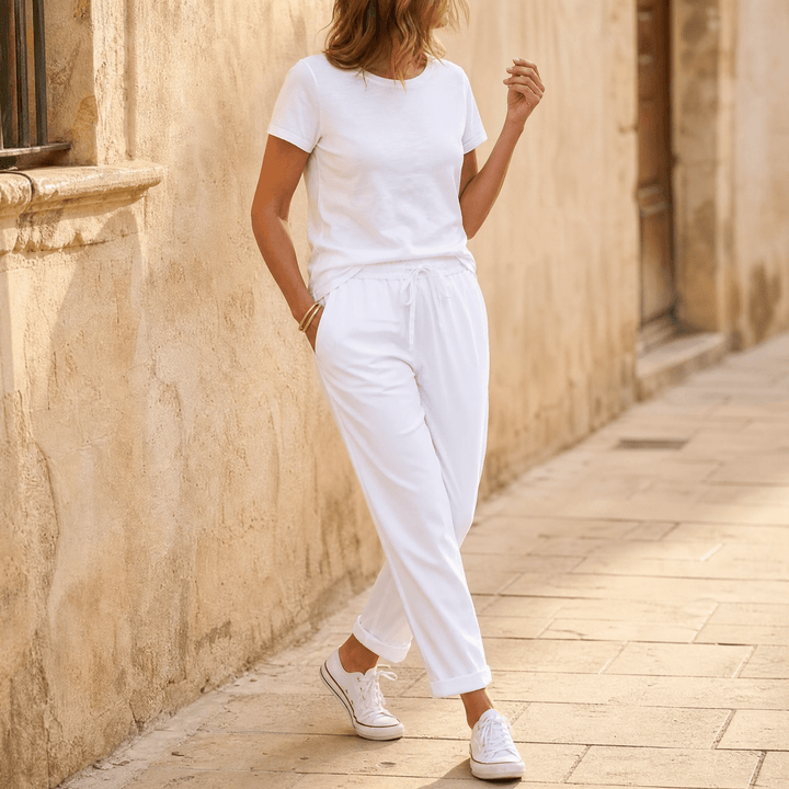 Thalvine | Women's Relaxed Drawstring Summer Pants - Light Blue - Image 13