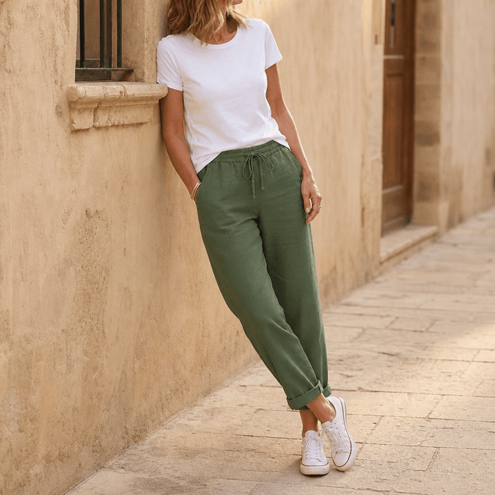 Thalvine | Women's Relaxed Drawstring Summer Pants - Light Blue - Image 14