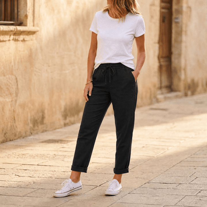 Thalvine | Women's Relaxed Drawstring Summer Pants - Light Blue - Image 15