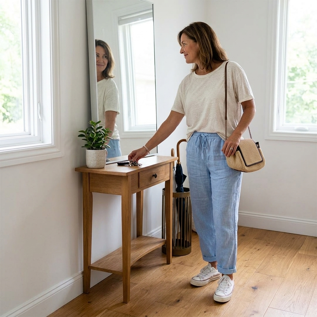 Thalvine | Women's Relaxed Drawstring Summer Pants - Light Blue - Image 5