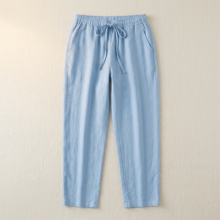 Thalvine | Women's Relaxed Drawstring Summer Pants - Light Blue - Image 6