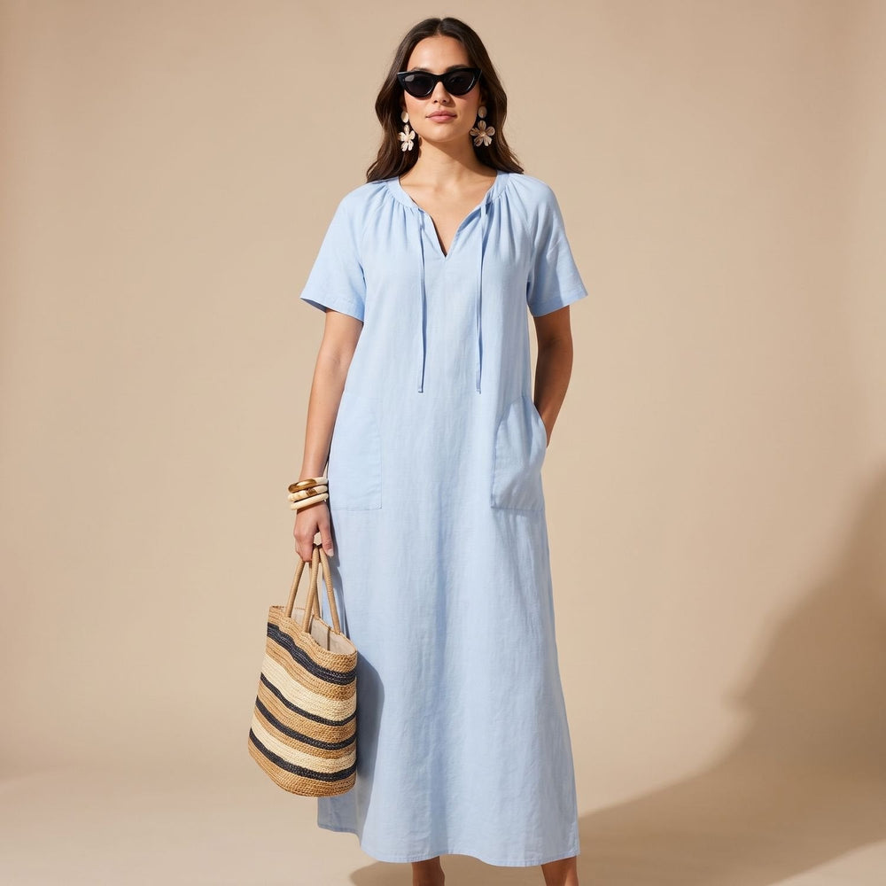 Thalvorne | Women's Summer Maxi Dress Tie Neck - Cream - Image 2