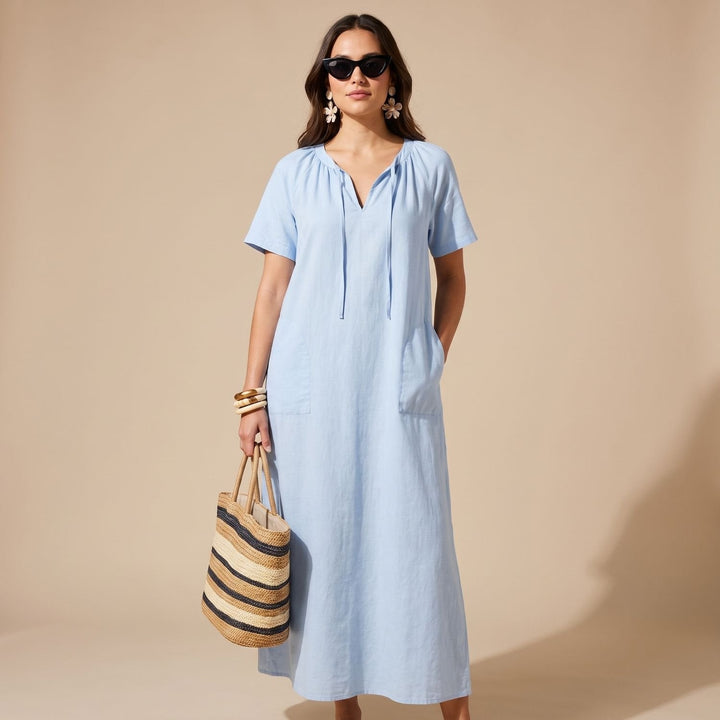 Thalvorne | Women's Summer Maxi Dress Tie Neck - Cream - Image 2