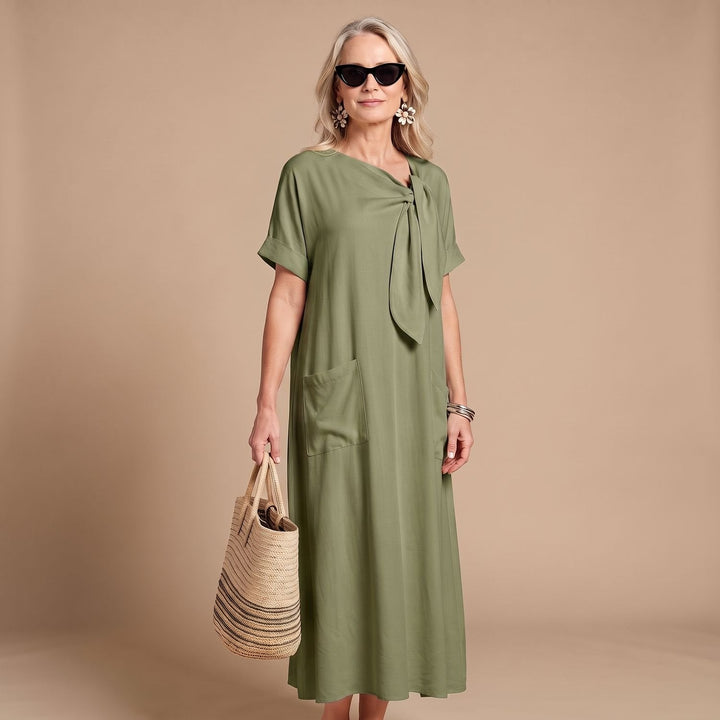 Thalvorne | Women's Summer Maxi Dress Tie Neck - Cream - Image 4