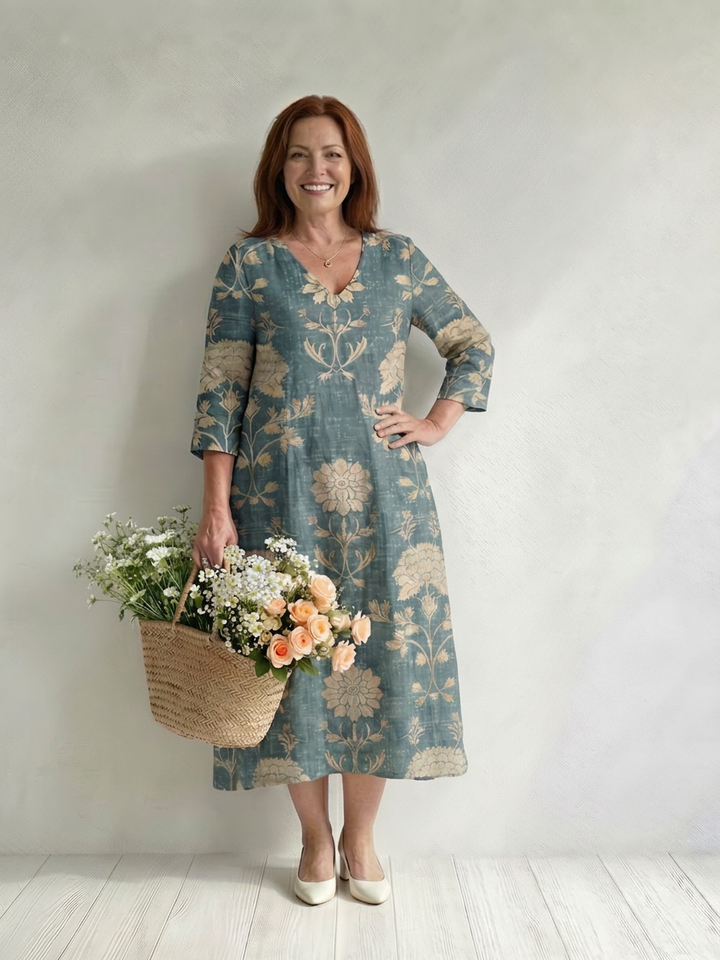 Thalwen | Women's Wedding Guest Midi Dress Floral - Teal - Image 1