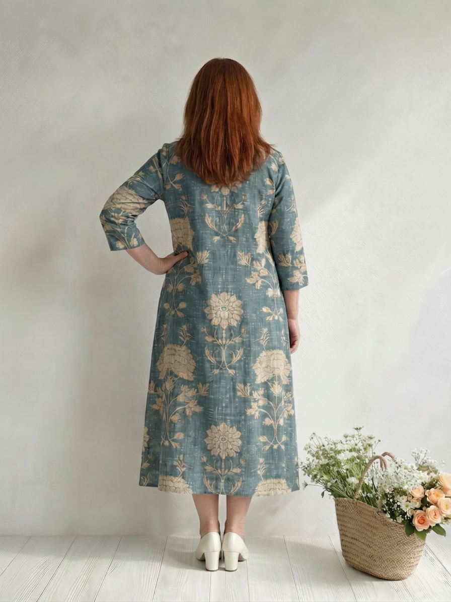 Thalwen | Women's Wedding Guest Midi Dress Floral - Teal - Image 2