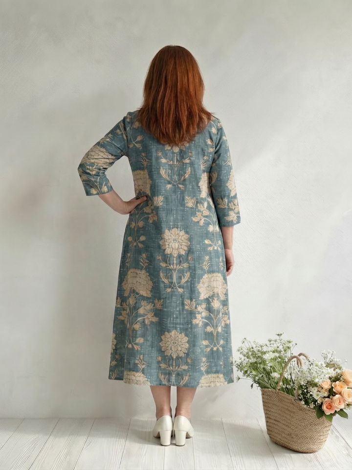 Thalwen | Women's Wedding Guest Midi Dress Floral - Teal - Image 2