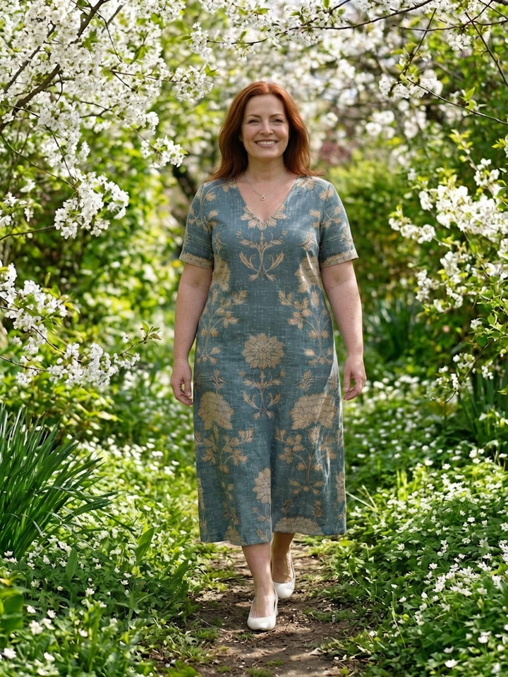 Thalwen | Women's Wedding Guest Midi Dress Floral - Teal - Image 4