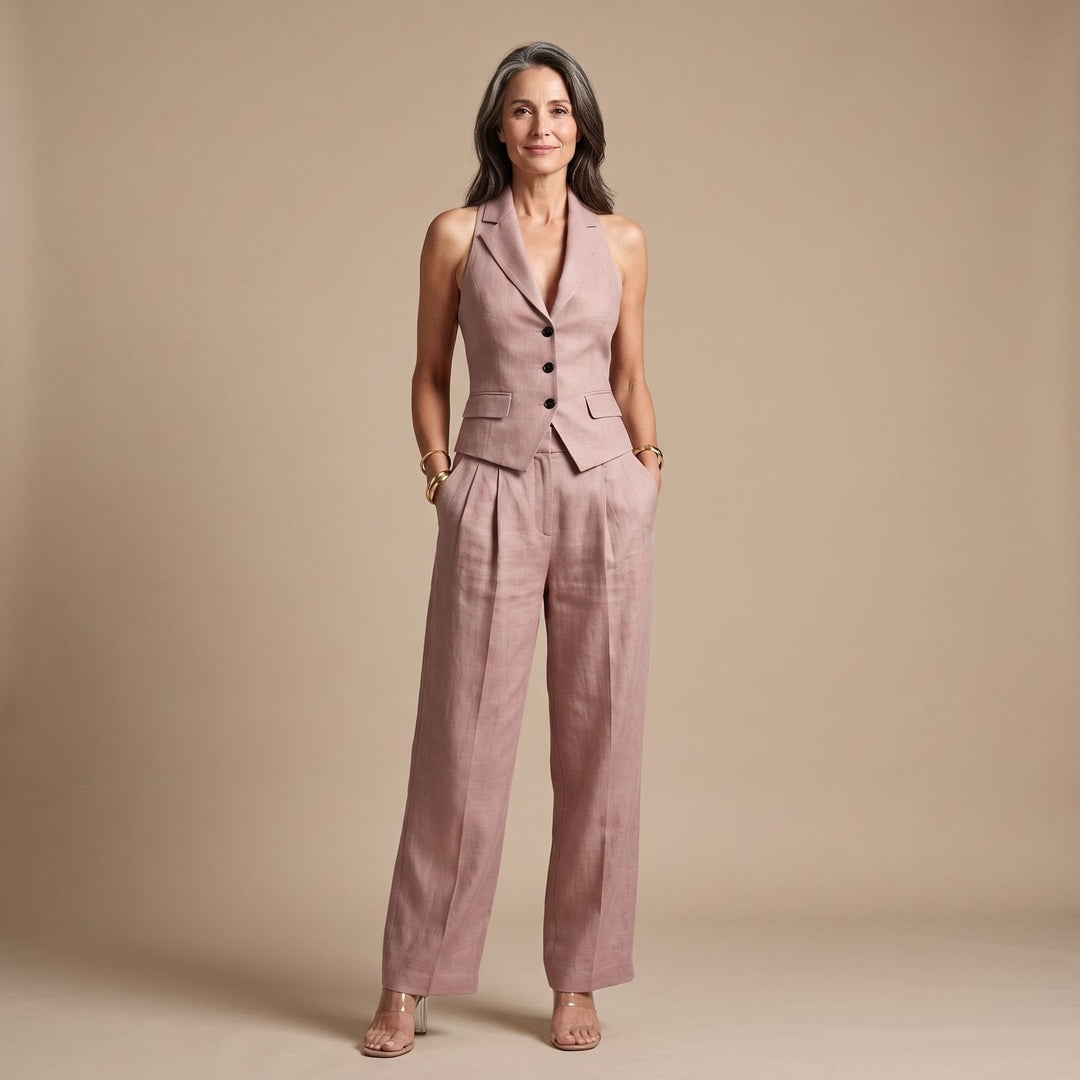 Thelvine | Women's Linen Two Piece Vest & Wide Leg Pants Set - Image 1