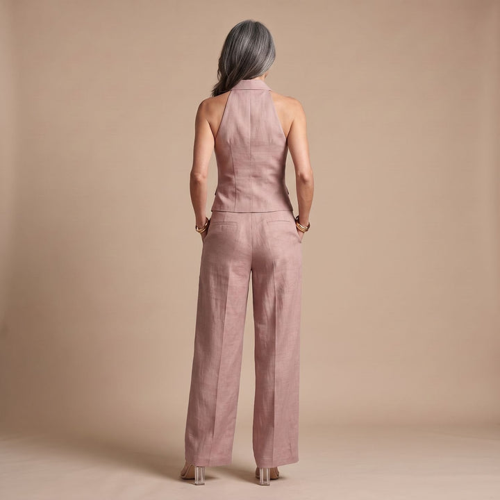 Thelvine | Women's Linen Two Piece Vest & Wide Leg Pants Set - Image 4