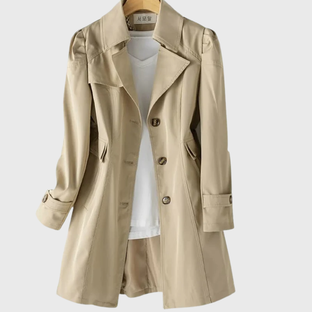 Theodora | Women's Double Breasted Belted Trench Coat - Beige - Image 3