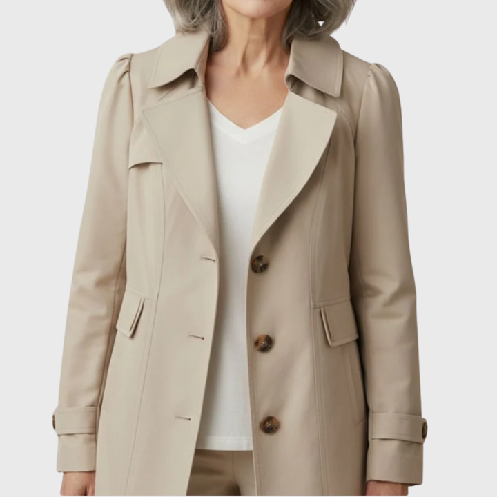 Theodora | Women's Double Breasted Belted Trench Coat - Beige - Image 5