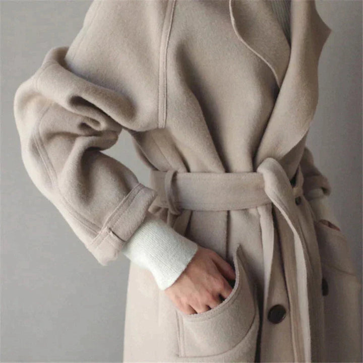Theodora | Women's Double Breasted Long Coat - Beige - Image 3
