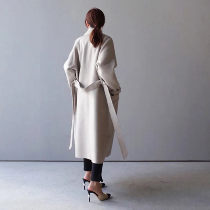 Theodora | Women's Double Breasted Long Coat - Beige - Image 4