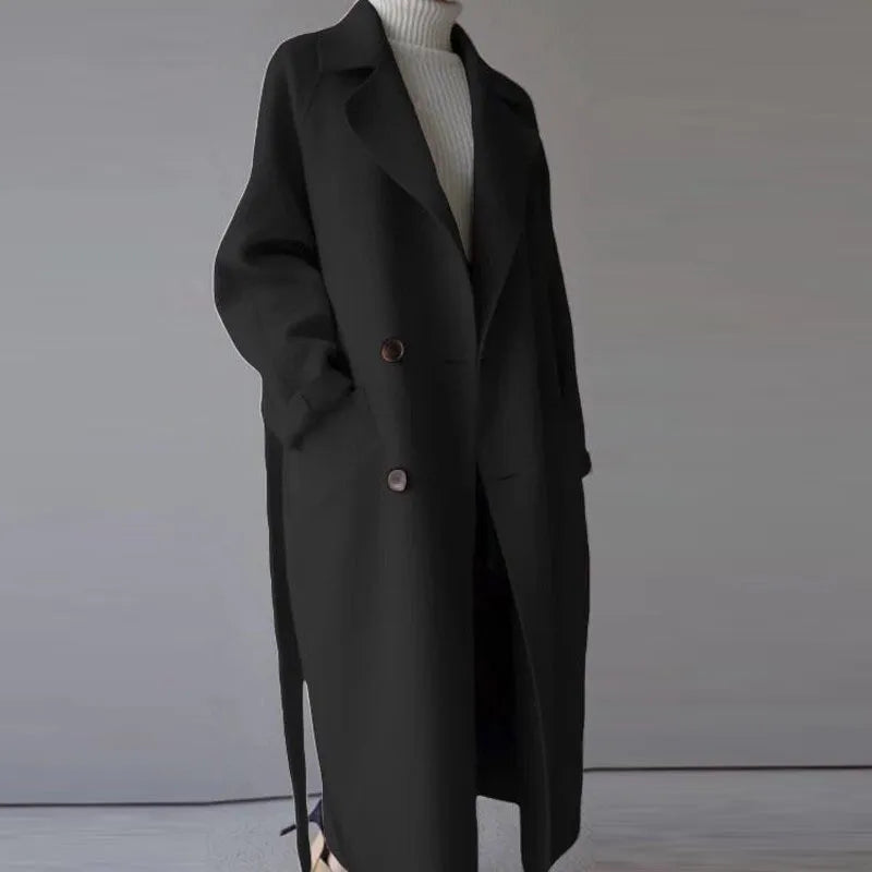 Theodora | Women's Double Breasted Long Coat - Beige - Image 5