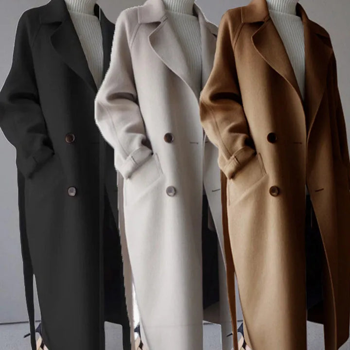 Theodora | Women's Double Breasted Long Coat - Beige - Image 7