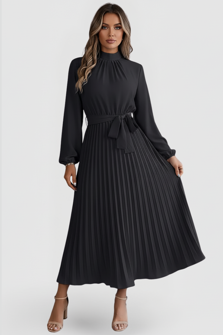 Thessadora | Women's Mock Neck Long Sleeve Midi Dress - Light Blue - Image 10