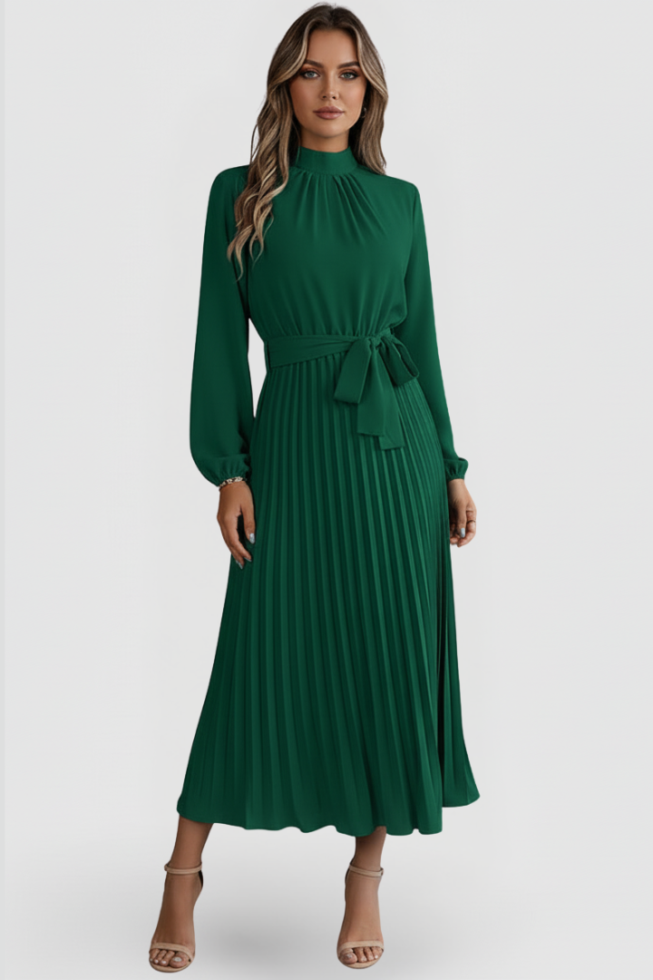 Thessadora | Women's Mock Neck Long Sleeve Midi Dress - Light Blue - Image 6