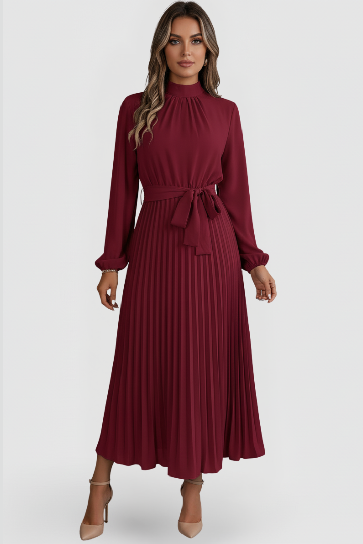 Thessadora | Women's Mock Neck Long Sleeve Midi Dress - Light Blue - Image 7