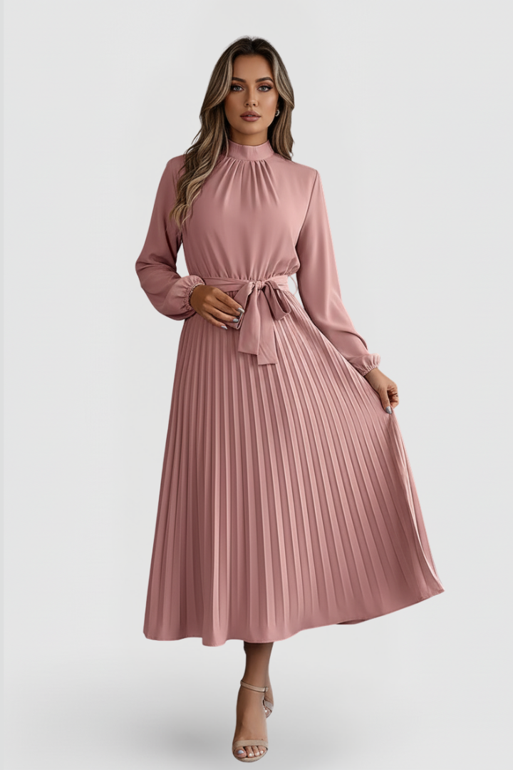 Thessadora | Women's Mock Neck Long Sleeve Midi Dress - Light Blue - Image 8