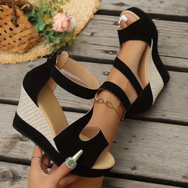 Thessalia | Women's Platform Wedge Sandals - Black - Image 2